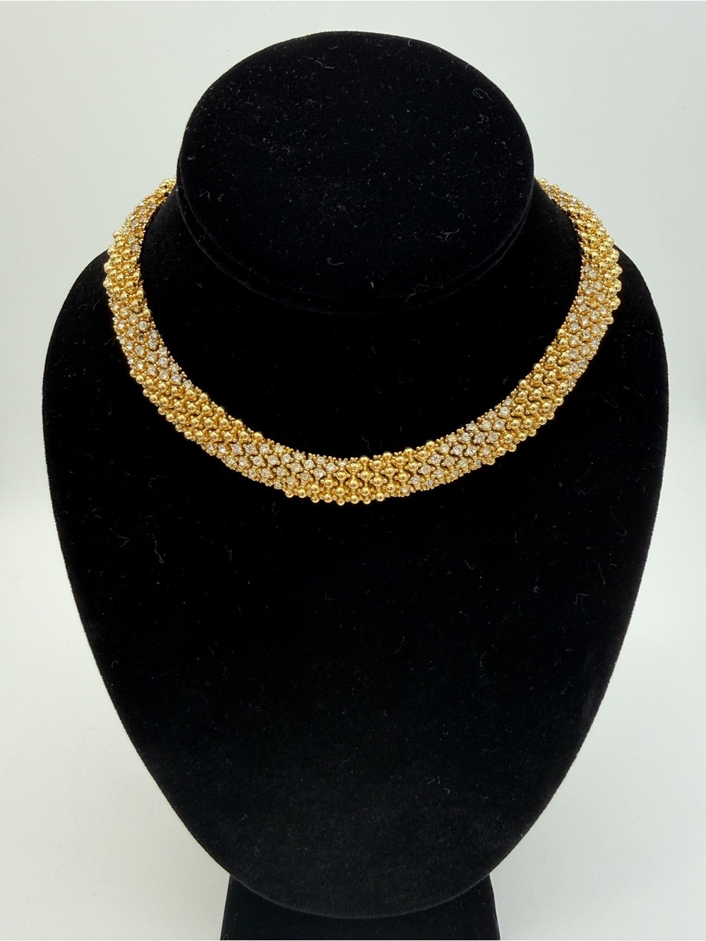 Vintage Signed Ciner Gold Tone Crystal Choker Necklace